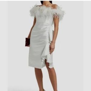 Badgley Mischka Off The Shoulder Feather Cocktail Dress